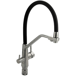 Смеситель MAGNUS кухня нерж. С-образный, чёрный, с выводом фильтрованной воды 91119